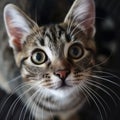 Closeup portrait of a tabby gray cat.